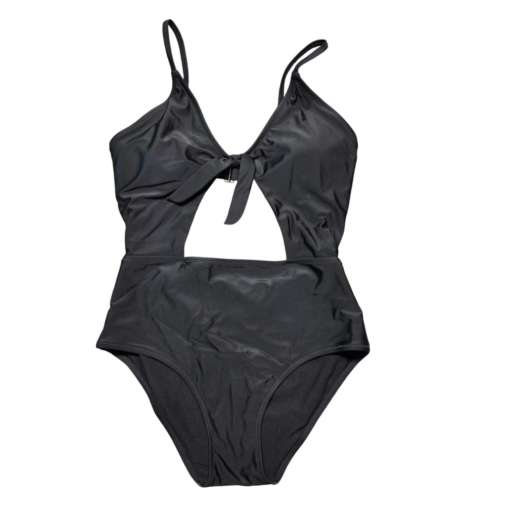 Cutout Tie Front Monokini One Piece Swimsuit Womens Medium Black Express